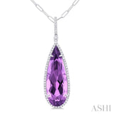 26x9 MM Pear Cut Amethyst and 1/4 ctw Round Cut Diamond Halo Semi Precious Pendant With Chain in 14K White Gold