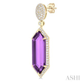 22x8 MM Hexagon Shape Amethyst and 7/8 ctw Round Cut Diamond Halo Semi Precious Earrings in 14K Yellow Gold