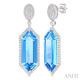 22x8 MM Hexagon Shape Blue Topaz and 7/8 ctw Round Cut Diamond Halo Semi Precious Earrings in 14K White Gold