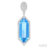 22x8 MM Hexagon Shape Blue Topaz and 7/8 ctw Round Cut Diamond Halo Semi Precious Earrings in 14K White Gold