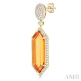 22x8 MM Hexagon Shape Citrine and 7/8 ctw Round Cut Diamond Halo Semi Precious Earrings in 14K Yellow Gold