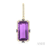 17x9 MM Emerald Cut Amethyst and .80 MM Sapphire & 1/3 ctw Round Cut Diamond Halo Precious & Semi-Precious Earrings in 14K Yellow Gold