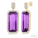 22x10 MM Emerald Cut Amethyst and 7/8 ctw Round Cut Diamond Halo Semi Precious Earrings in 14K Yellow Gold