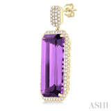 22x10 MM Emerald Cut Amethyst and 7/8 ctw Round Cut Diamond Halo Semi Precious Earrings in 14K Yellow Gold