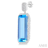 22x10 MM Emerald Cut Blue Topaz and 7/8 ctw Round Cut Diamond Halo Semi Precious Earrings in 14K White Gold