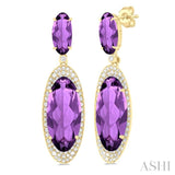 18x8 MM & 10x5 MM Oval Cut Amethyst and 3/4 ctw Round Cut Diamond Halo Semi Precious Earrings in 14K Yellow Gold