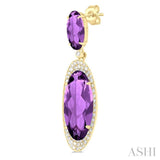 18x8 MM & 10x5 MM Oval Cut Amethyst and 3/4 ctw Round Cut Diamond Halo Semi Precious Earrings in 14K Yellow Gold