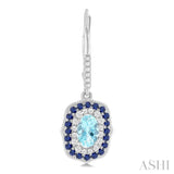6x4 MM Oval Cut Aquamarine, 1.25 MM Sapphire and 1/3 ctw Round Cut Diamond Halo Precious and Semi Precious Fashion Earrings in 14K White Gold