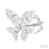 3/8 ctw Marquise and Round Cut Diamond Criss-Cross Fish Stud Earrings in 14K White Gold