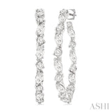 1 1/6 ctw Inside & Outside Marquise and Round Cut Diamond Fashion Open Hoop Earrings in 14K White Gold