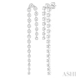 1 ctw Round Cut Diamond Asymmetrical Twin Row Fashion Long Earrings in 14K White Gold