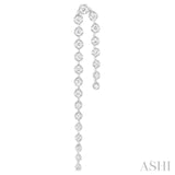 1 ctw Round Cut Diamond Asymmetrical Twin Row Fashion Long Earrings in 14K White Gold