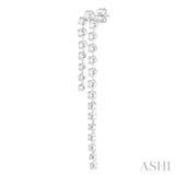 1 ctw Round Cut Diamond Asymmetrical Twin Row Fashion Long Earrings in 14K White Gold
