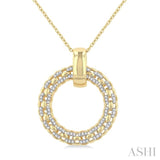 1/3 ctw Bold Triple Link Weave Circle Round Cut Diamond Fashion Pendant With Chain in 14K Yellow Gold