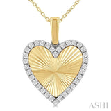1/4 ctw Fluted Texture Heart Round Cut Diamond Fashion Pendant With Chain in 14K Yellow and White Gold