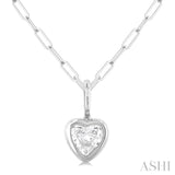 1/5 ctw Heart Shape Bezel Set Diamond Fashion Pendant With Paperclip Chain in 10K White Gold