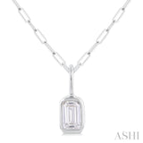 1/5 ctw Emerald Cut Bezel Set Diamond Fashion Pendant With Paperclip Chain in 10K White Gold