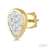 1/3 ctw Pear Shape Lovebright Round Cut Diamond Bezel Stud Earring in 14K Yellow and White Gold