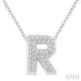 1/8 ctw Bubble Accent Initial 'R' Round Cut Diamond Fashion Pendant With Chain in 10K White Gold
