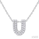 1/10 ctw Bubble Accent Initial 'U' Round Cut Diamond Fashion Pendant With Chain in 10K White Gold