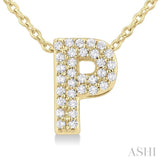 1/10 ctw Bubble Accent Initial 'P' Round Cut Diamond Fashion Pendant With Chain in 10K Yellow Gold