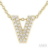 1/10 ctw Bubble Accent Initial 'V' Round Cut Diamond Fashion Pendant With Chain in 10K Yellow Gold