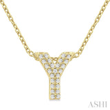 1/10 ctw Initial 'Y' Round Cut Diamond Fashion Pendant With Chain in 10K Yellow Gold