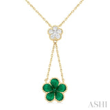 4x3 MM Pear Cut & 1.8 MM Round Emerald and 1/5 ctw Round Cut Diamond Floral Blossom Precious Necklace in 14K Yellow Gold