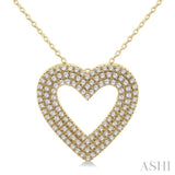 3/8 ctw  Heart Shape Triple Row Round Cut Diamond Fashion Pendant With Chain in 10K Yellow Gold