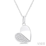 1/8 ctw Twin Face Heart Round Cut Diamond Fashion Pendant With Chain in 10K White Gold