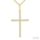 1/10 ctw Round Cut Diamond Petite Cross Fashion Pendant With Chain in 10K Yellow Gold