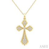 1/6 Ctw Cross Round Cut Diamond Fashion Pendant With Chain in 10K Yellow Gold
