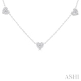 1/4 ctw Heart Motif Round Cut Diamond Station Necklace in 14K White Gold