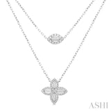 1/2 ctw Floral Baguette and Round Cut Diamond Layered Fashion Necklace in 14K White Gold