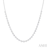 3/4 ctw Halfway Bezel Set Round Cut Diamond Tennis Necklace in 14K White Gold