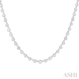 3/4 ctw Halfway Bezel Set Round Cut Diamond Tennis Necklace in 14K White Gold