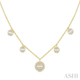 3/8 ctw Circular Shaped Danglers Fusion Baguette and Round Cut Diamond Station Necklace in 10K Yellow Gold