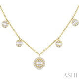 3/8 ctw Circular Shaped Danglers Fusion Baguette and Round Cut Diamond Station Necklace in 10K Yellow Gold