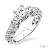 1 1/4 Ctw Diamond Engagement Ring with 1/2 Ct Princess Cut Center Stone in 14K White Gold