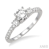 3/4 Ctw Diamond Engagement Ring with 1/3 Ct Round Cut Center Stone in 14K White Gold