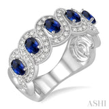 4x3 MM Oval Cut Sapphire and 1/2 Ctw Round Cut Diamond Ring in 14K White Gold