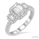 1 1/3 Ctw Diamond Engagement Ring with 3/4 Ct Emerald Cut Center Stone in 14K White Gold