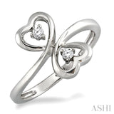 2 Stone Twin Heart Shape Silver Diamond Fashion Ring