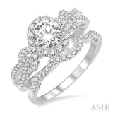 1 1/4 Ctw Diamond Wedding Set with 1 1/10 Ctw Round Cut Engagement Ring and 1/6 Ctw Wedding Band in 14K White Gold