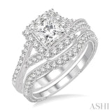 1 1/10 Ctw Diamond Bridal Set with 7/8 Ctw Princess Cut Engagement Ring and 1/5 Ctw Wedding Band in 14K White Gold