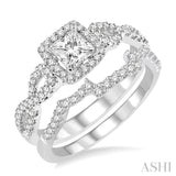 3/4 Ctw Diamond Bridal Set with 1/2 Ctw Princess Cut Engagement Ring and 1/5 Ctw Wedding Band in 14K White Gold