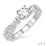5/8 Ctw Diamond Engagement Ring with 1/3 Ct Round Cut Center Stone in 14K White Gold