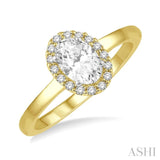 1/10 Ctw Oval Shape Center Round Cut Diamond Halo Semi Mount Engagement Ring in 14K Yellow and White Gold