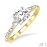 7/8 ctw Pear and Round Cut Diamond Engagement Ring With 1/2 ct Round Cut Center Stone in 14K Yellow and  White Gold
