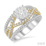 1 1/5 Ctw Round Diamond Lovebright Split Shank Engagement Ring in 14K White and Yellow Gold